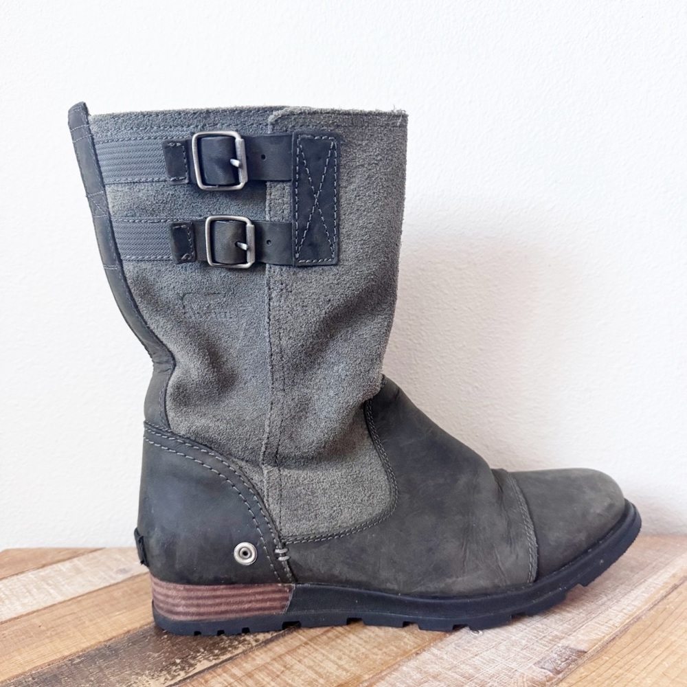 Sorel Major Moto Pull On Gray and Black Combat Boots - Picture 4 of 14